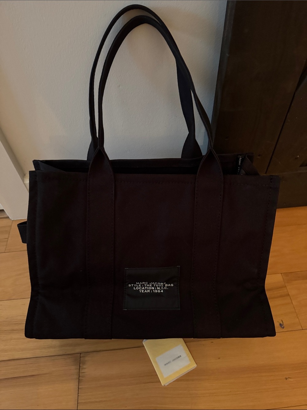 Marc Jacobs Black Canvas Large Tote with White Logo Text - Picture 2 of 4